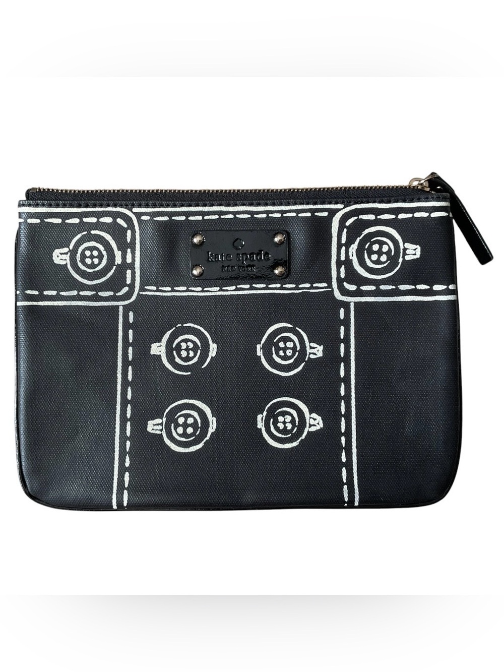 Kate Spade Rare Button Sketch Black White Flat Clutch Pouch